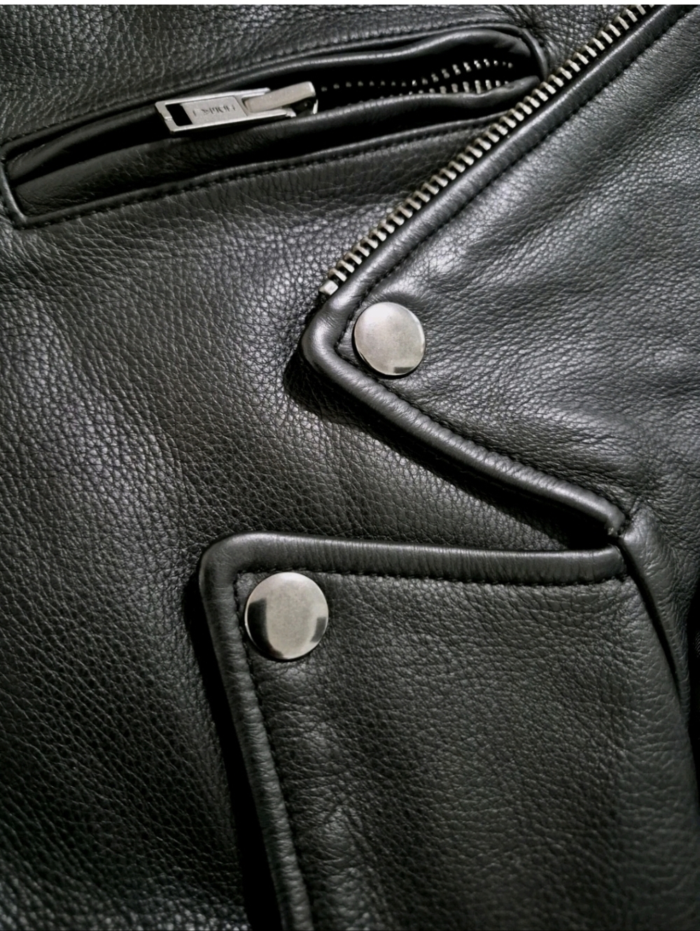 GAP Black Peebled Leather Biker Jacket Size L. - Picture 5 of 15
